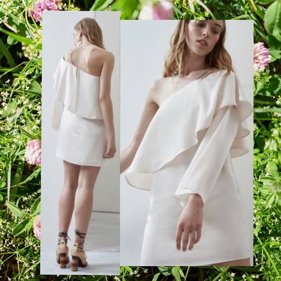 NWT C/MEO One Shoulder Flared Sleeve Mini Dress S - Picture 1 of 11